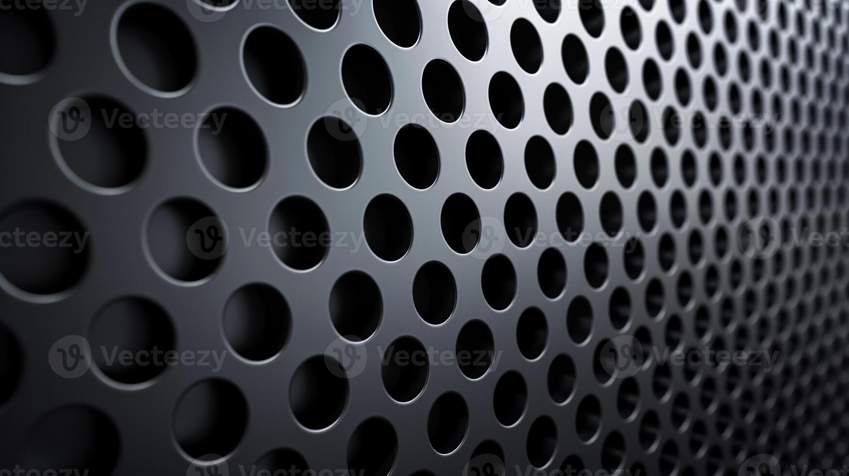 Abstract metal background with perforated holes and layered texture dark gray and metallic tones photo