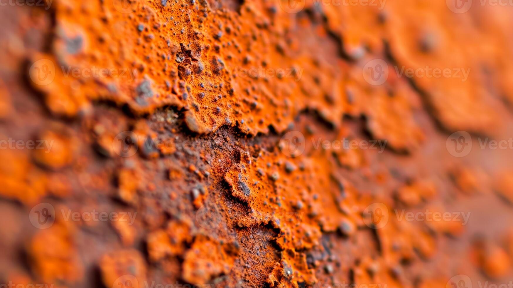 Closeup of rusty iron surface with intricate patterns of corrosion and vibrant orange brown hues photo