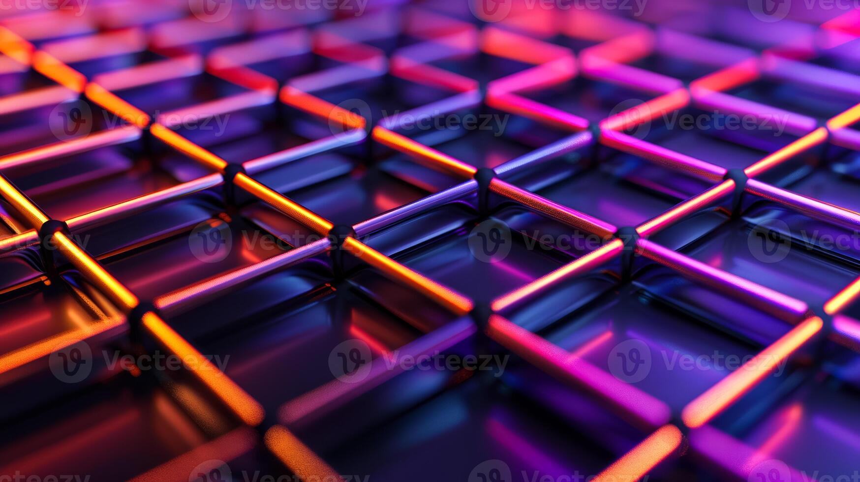 Neon lines forming a lattice on a dark background orange and purple spotlights emphasizing the structure photo