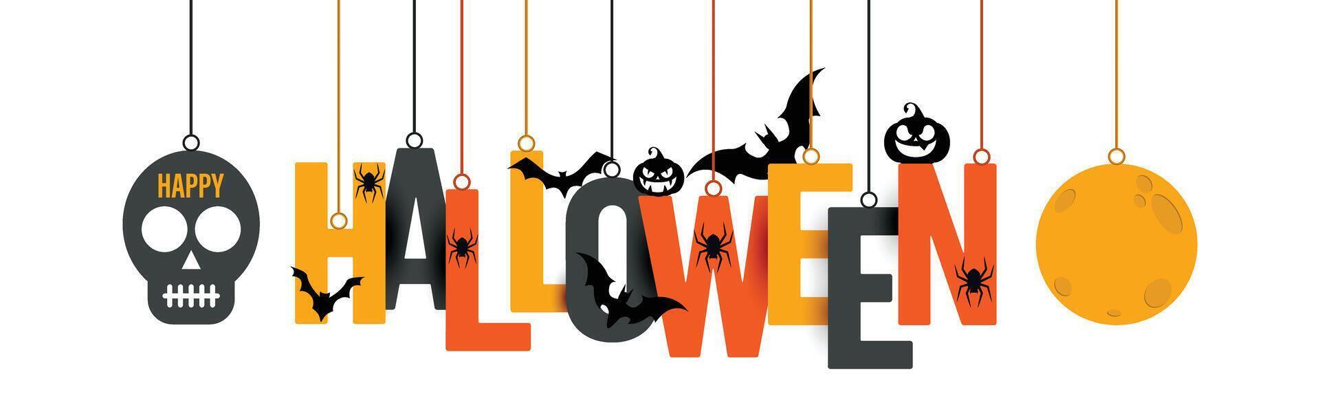 HALLOWEEN Hanging Letters with Bats, Pumpkin and Spider vector