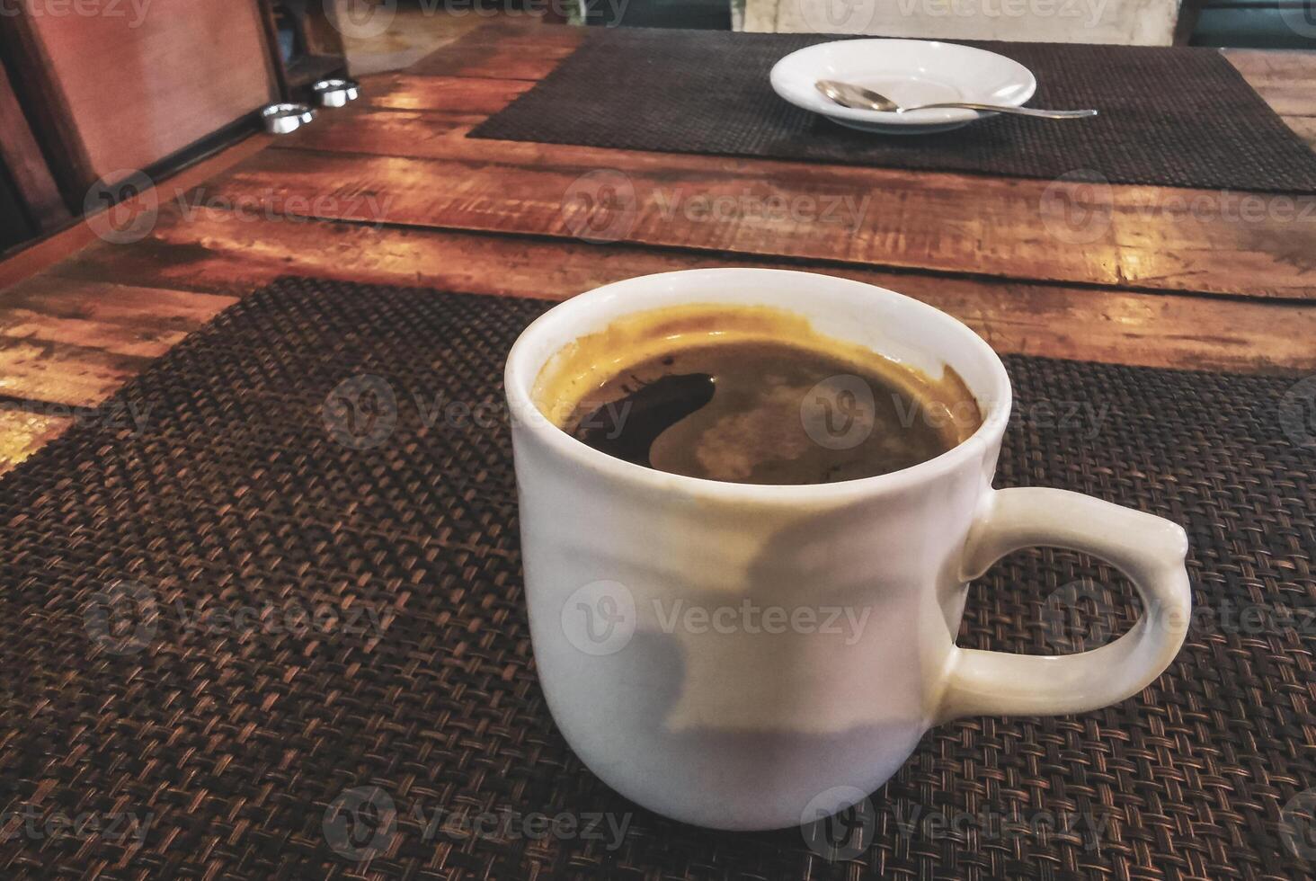 Cup of americano black coffee in restaurant cafe in Mexico. photo