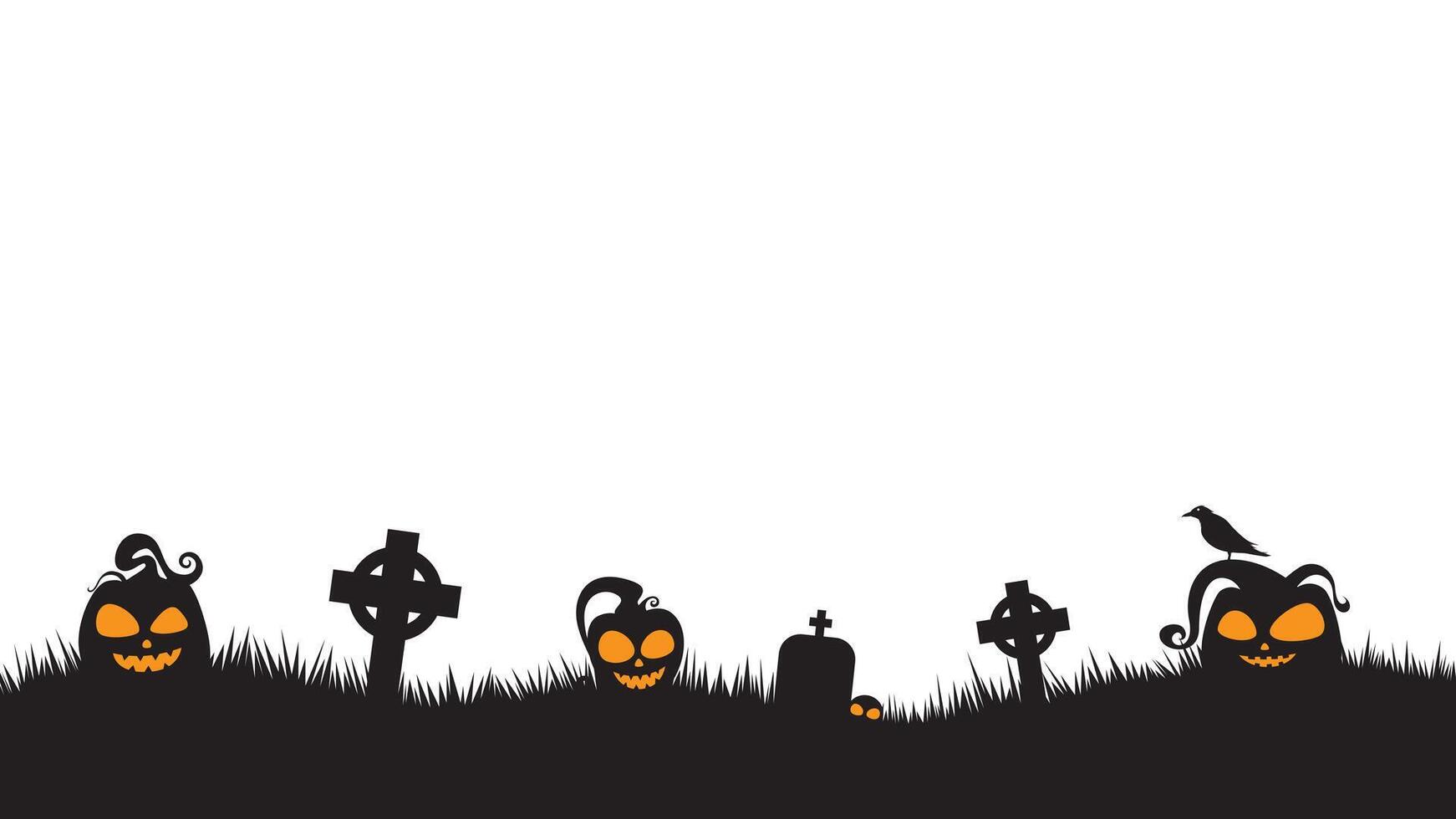 silhouette halloween template background with copy space for text. black halloween background with pumpkin and graveyard vector