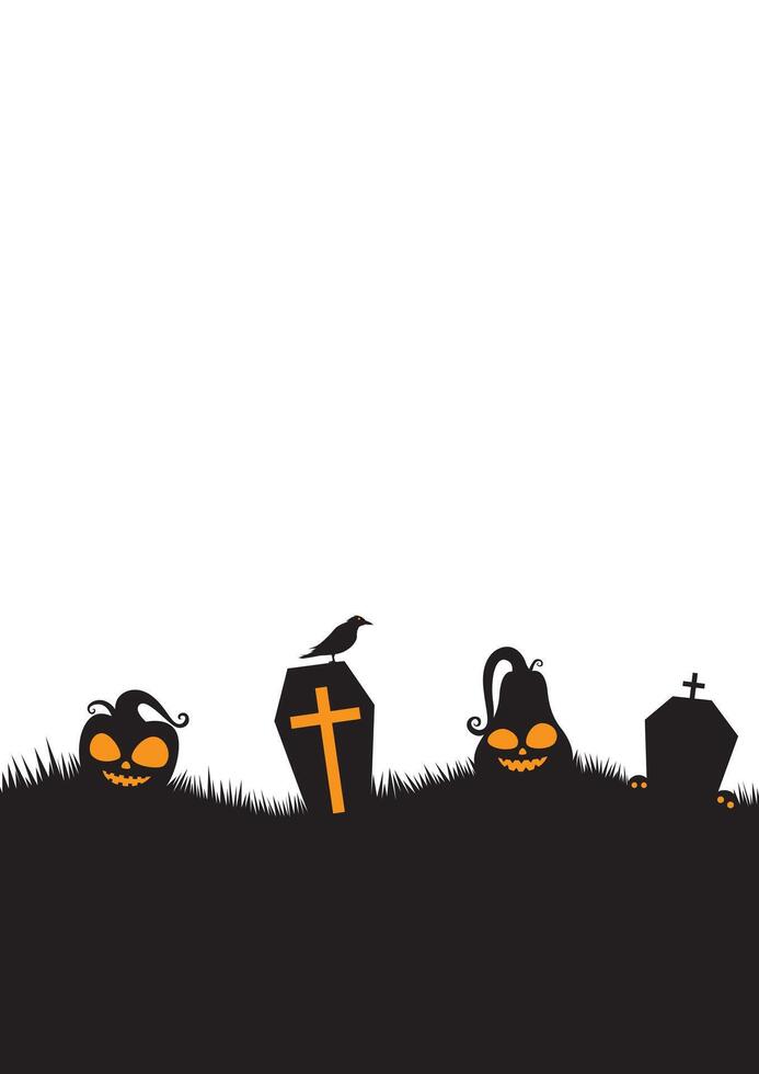 silhouette halloween template background with copy space for text. black halloween background with pumpkin and graveyard vector
