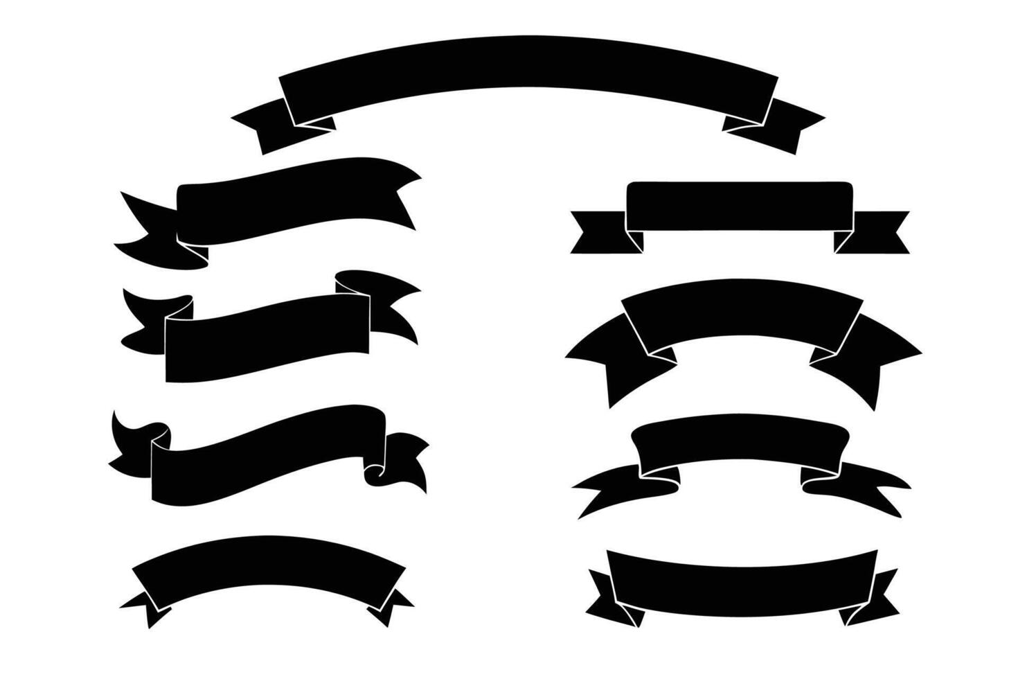 Ribbon Banner Set Collection Black Silhouette Illustration vector