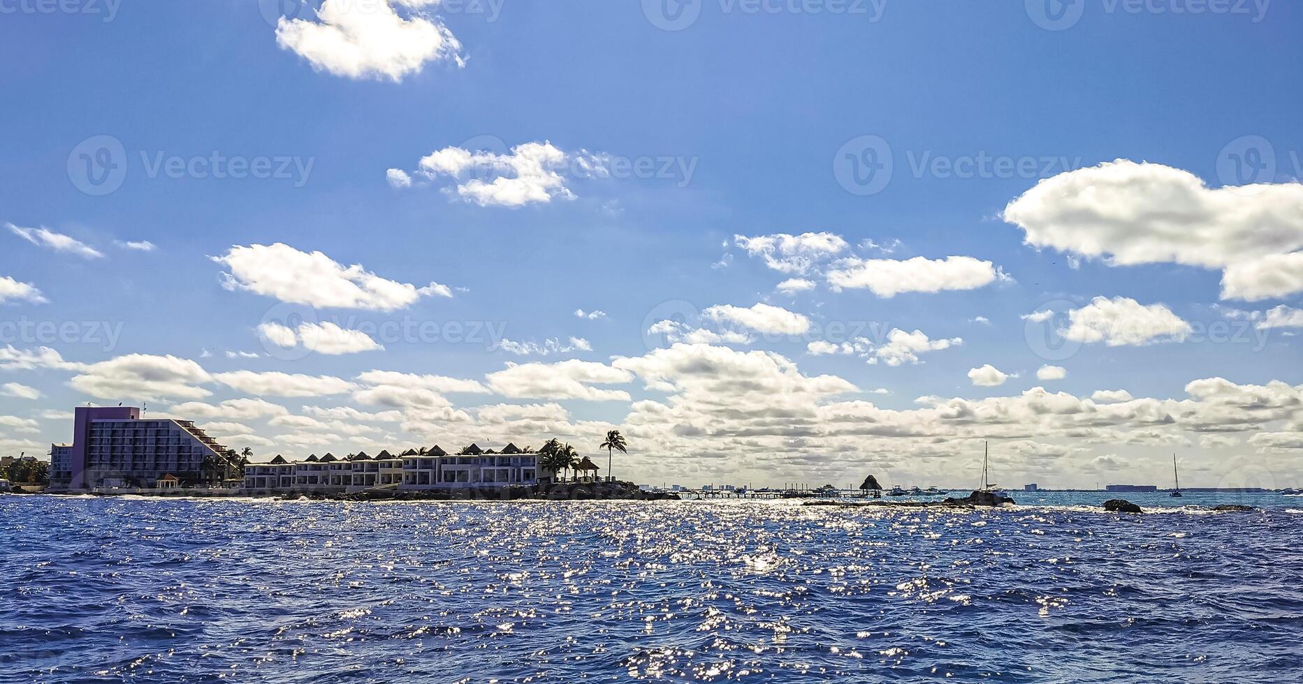 Isla Mujeres panorama view from speed boat in Cancun Mexico. photo