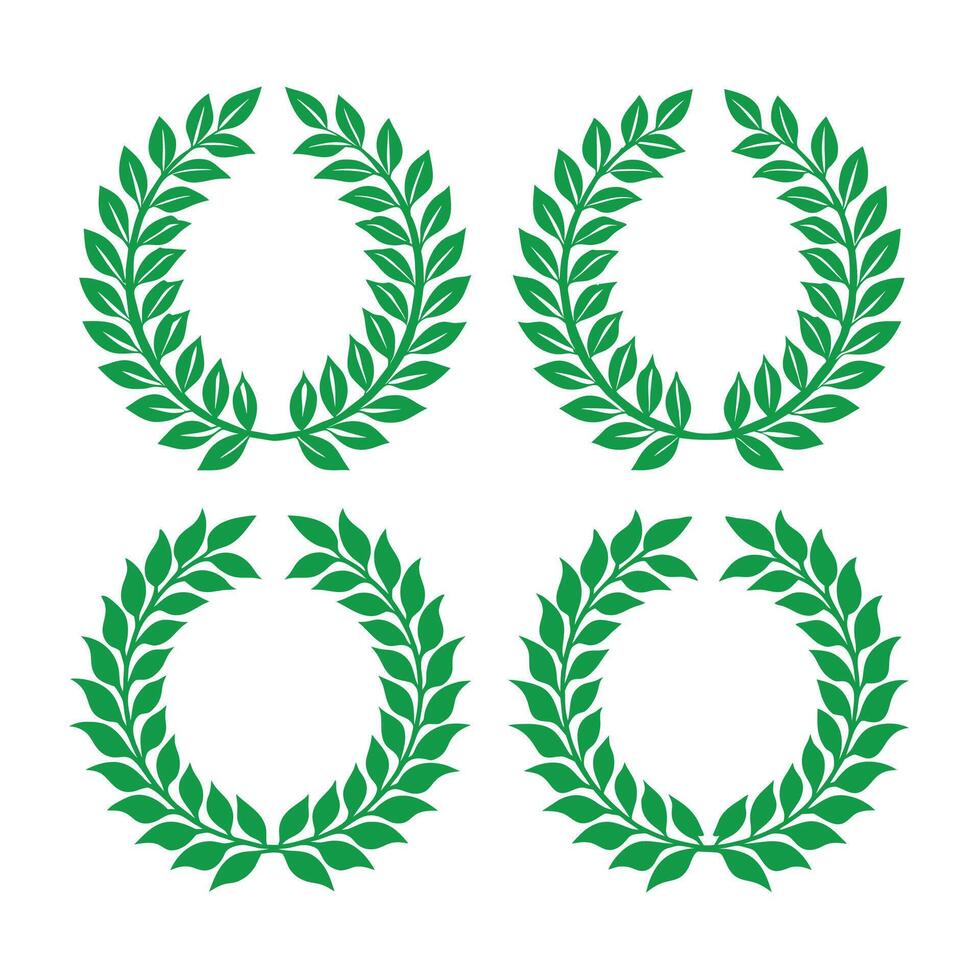 A Set of Green Round Leafy Laurel Wreaths vector