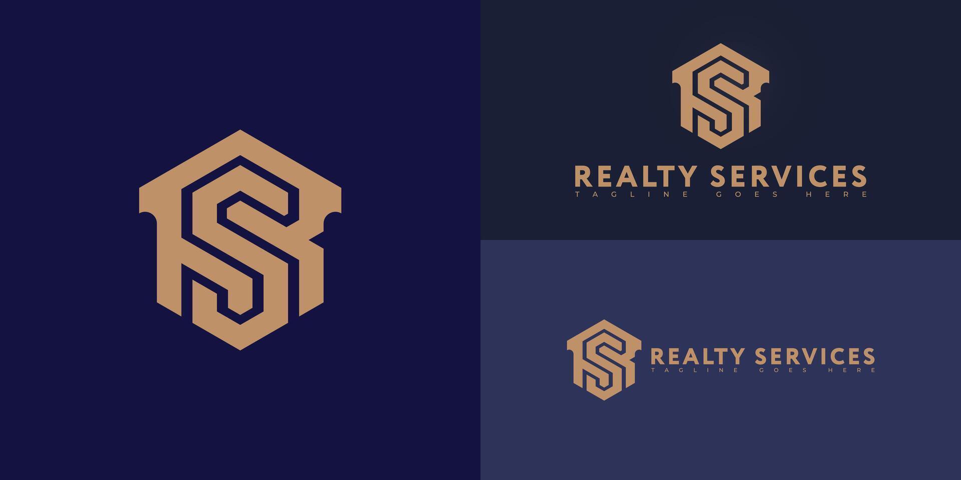 Abstract hexagon initial letter RS or SR in gold color isolated on multiple background colors. The logo is suitable for property management company logo design inspiration templates. vector