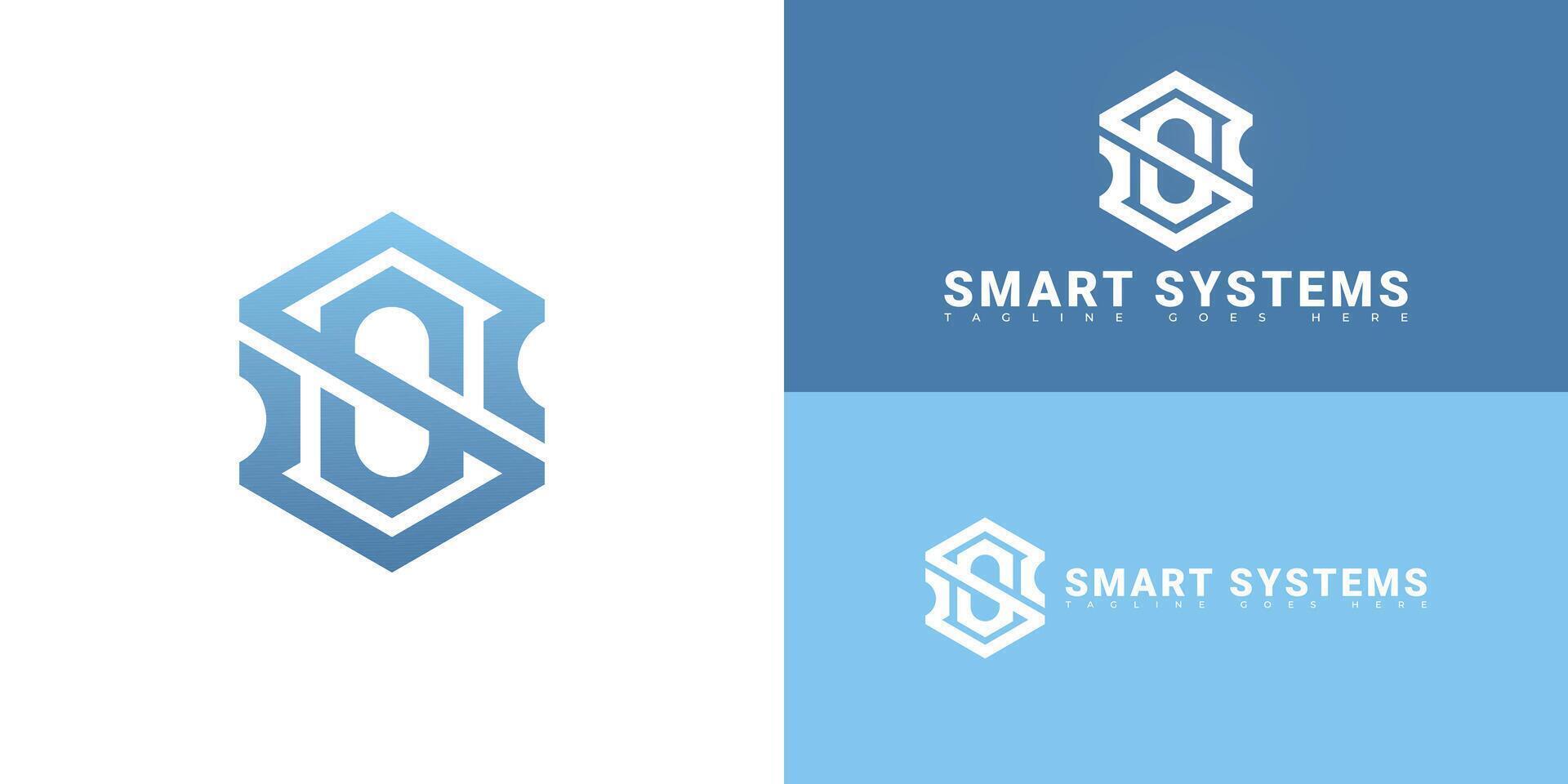 Abstract hexagon initial letter S or SS in blue color isolated on multiple background colors. The logo is suitable for home appliances technology logo design inspiration templates. vector