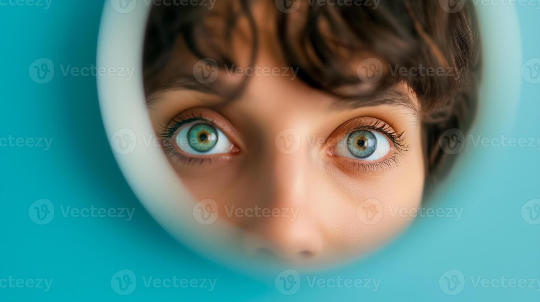 Closeup of a person admiring themselves in a mirror with a self satisfied expression photo