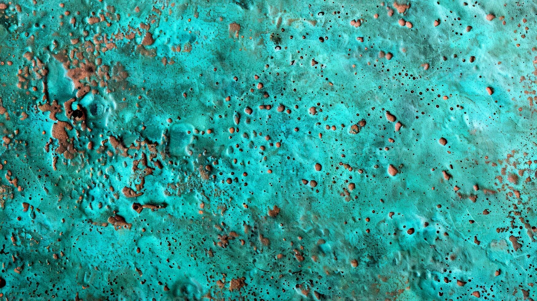 A wide shot of a copper surface with natural patina and green blue oxidation marks photo