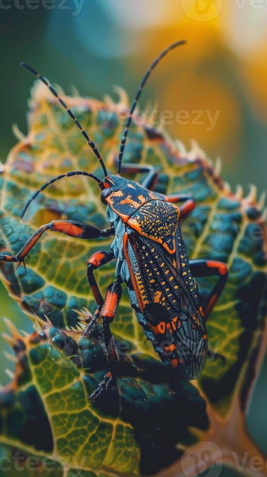 Close-up of a jewel bug with intricate patterns on its body photo