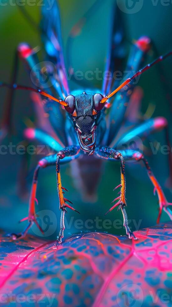 A close-up of a beetle with bright blue wings photo