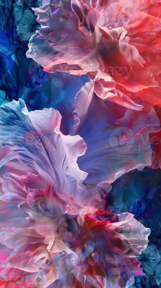 Abstract floral wallpaper with delicate pink, white, and blue petals photo