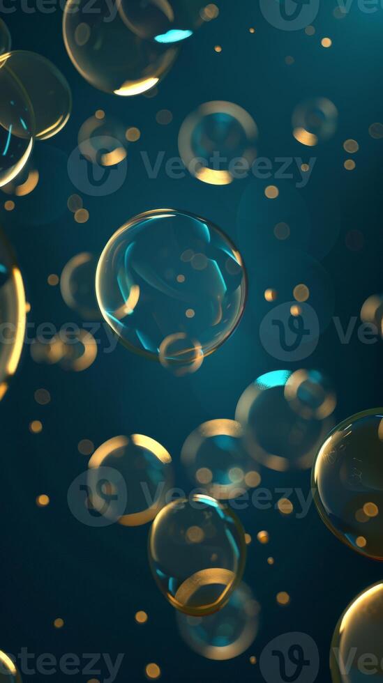 Floating transparent orbs with golden edges photo