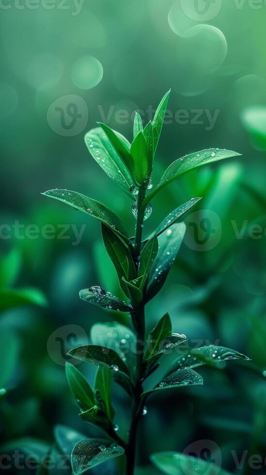 A single plant with dew-covered leaves photo