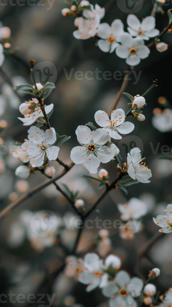 White blossoms bloom on a delicate branch, a beautiful sight of spring photo