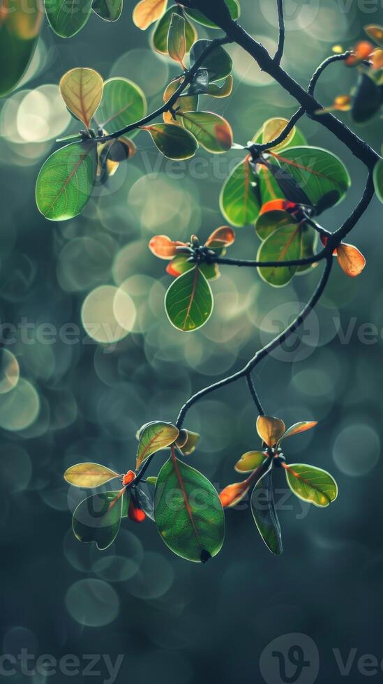 Sunlight filters through the leaves of a tree, creating a bokeh effect photo