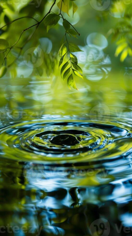 Water droplet falling into a still pond, creating ripples photo