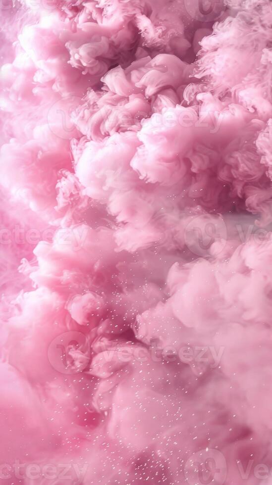 Soft pink clouds drift gently, creating a dreamy and ethereal atmosphere photo
