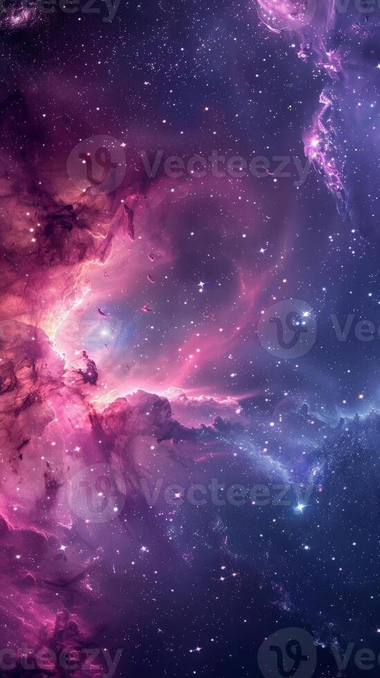 A mesmerizing nebula, swirling in a vibrant spectrum of pink and blue photo