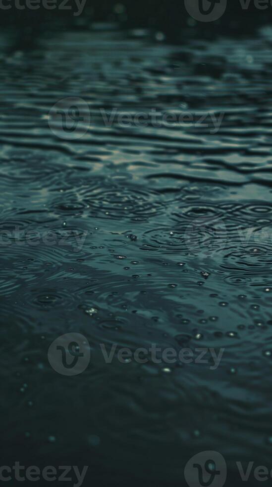 Raindrops create ripples on the surface of still water photo