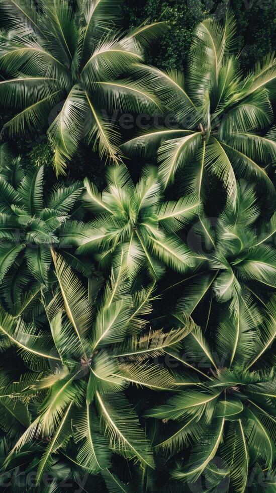 Aerial view of palm trees in a dense tropical forest photo