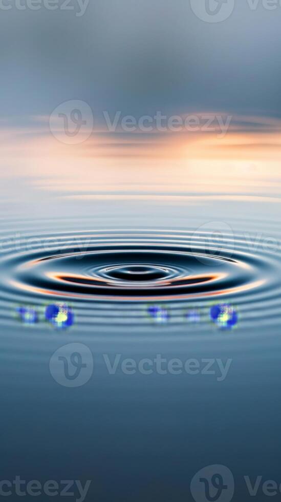 A single drop creates concentric circles on still water photo