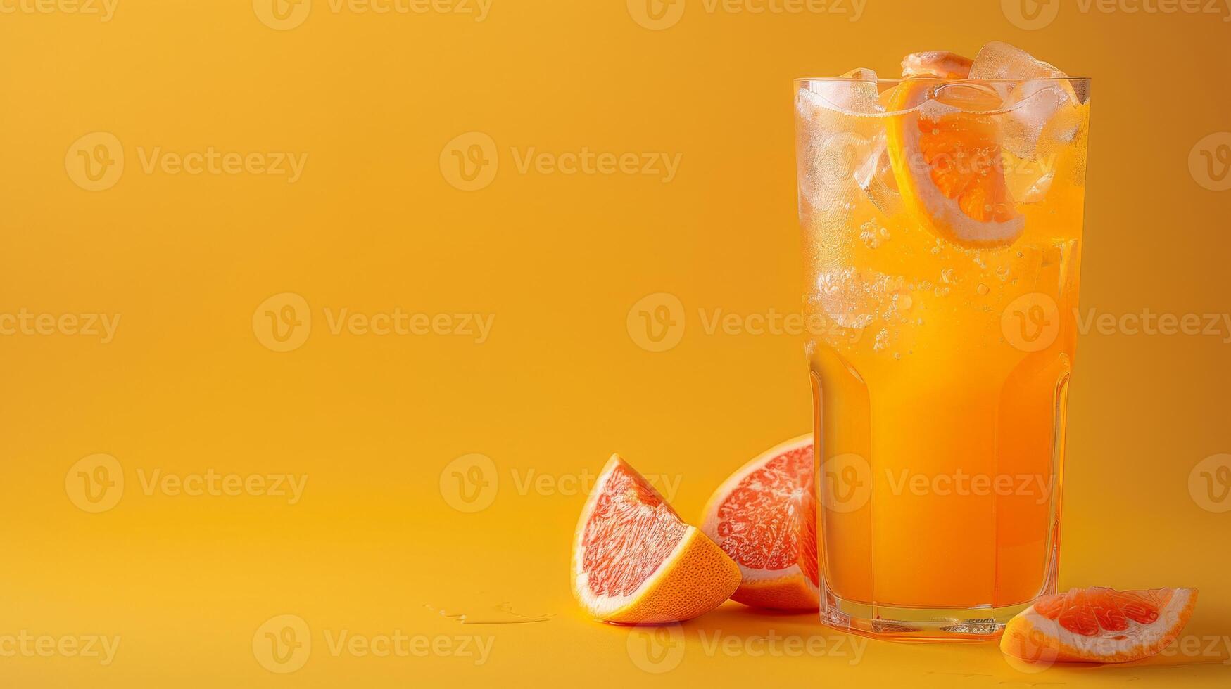 A glass of grapefruit juice with ice and a citrus slice photo