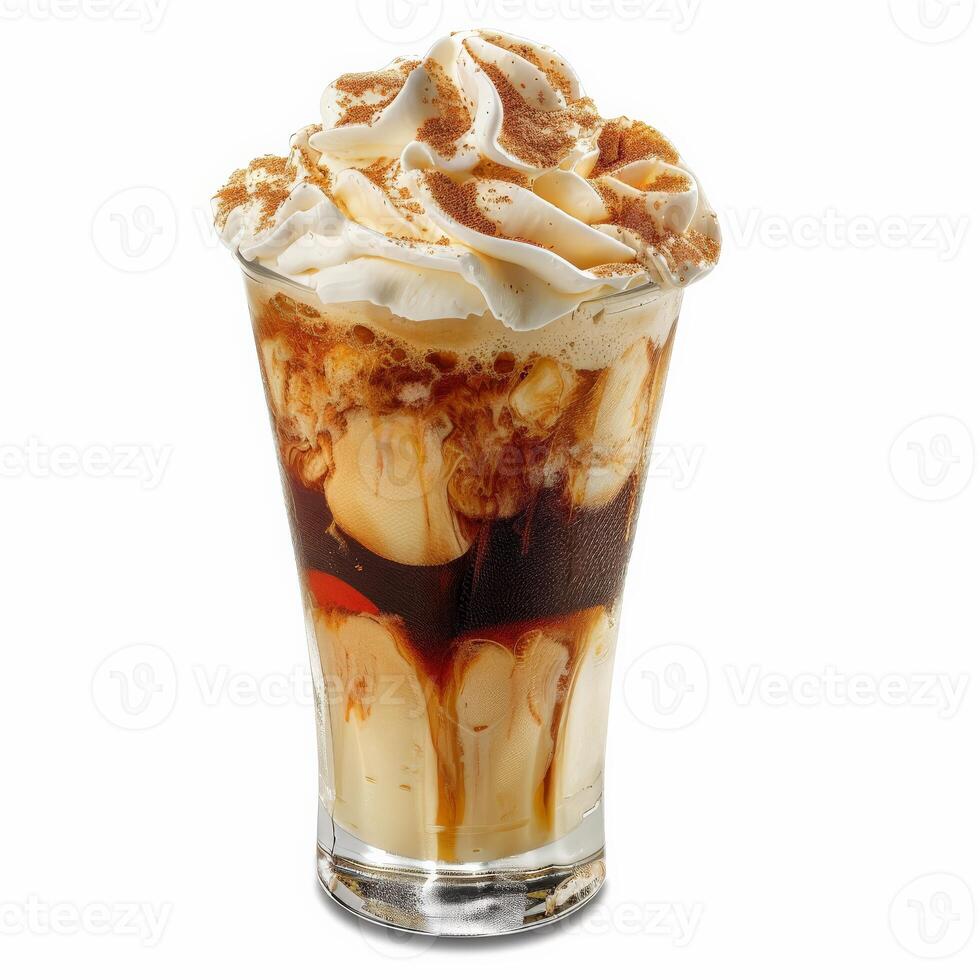Iced coffee drink with whipped cream and caramel drizzle photo