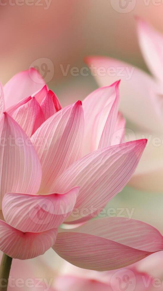 Close-up of a pink lotus flower with soft, delicate petals photo