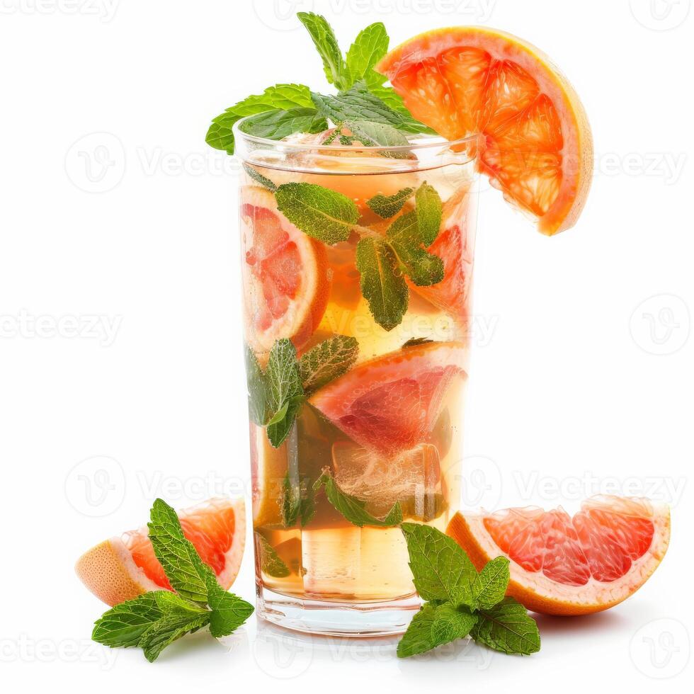 A tall glass filled with a refreshing grapefruit mint infusion beverage photo