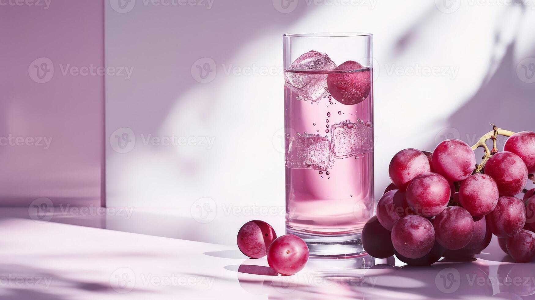 A glass of grape juice with ice and grapes, shot in soft light photo