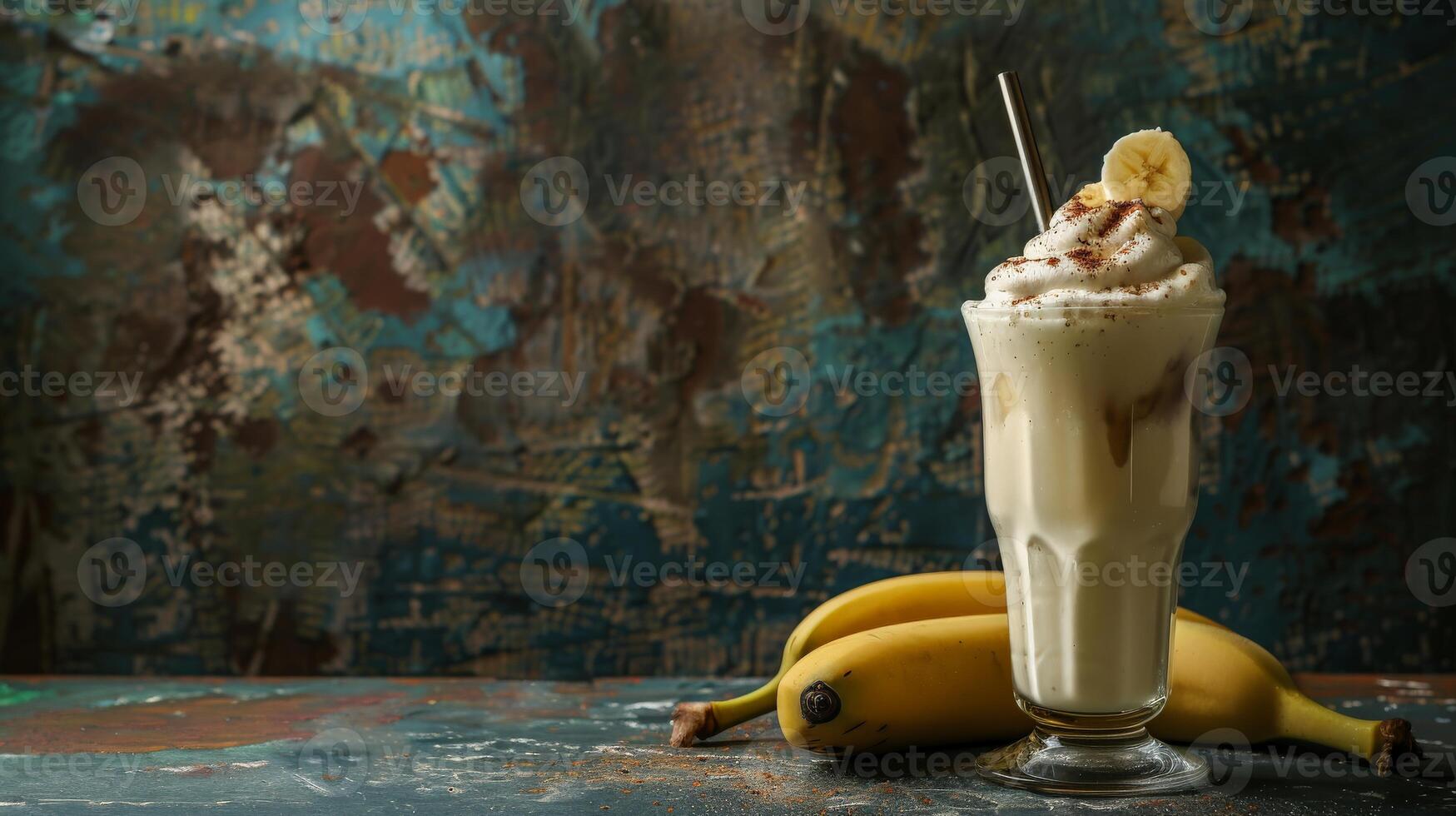A refreshing banana smoothie with whipped cream and a banana garnish photo