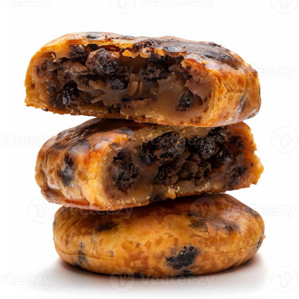 Three delicious Eccles cakes, stacked and ready to eat photo