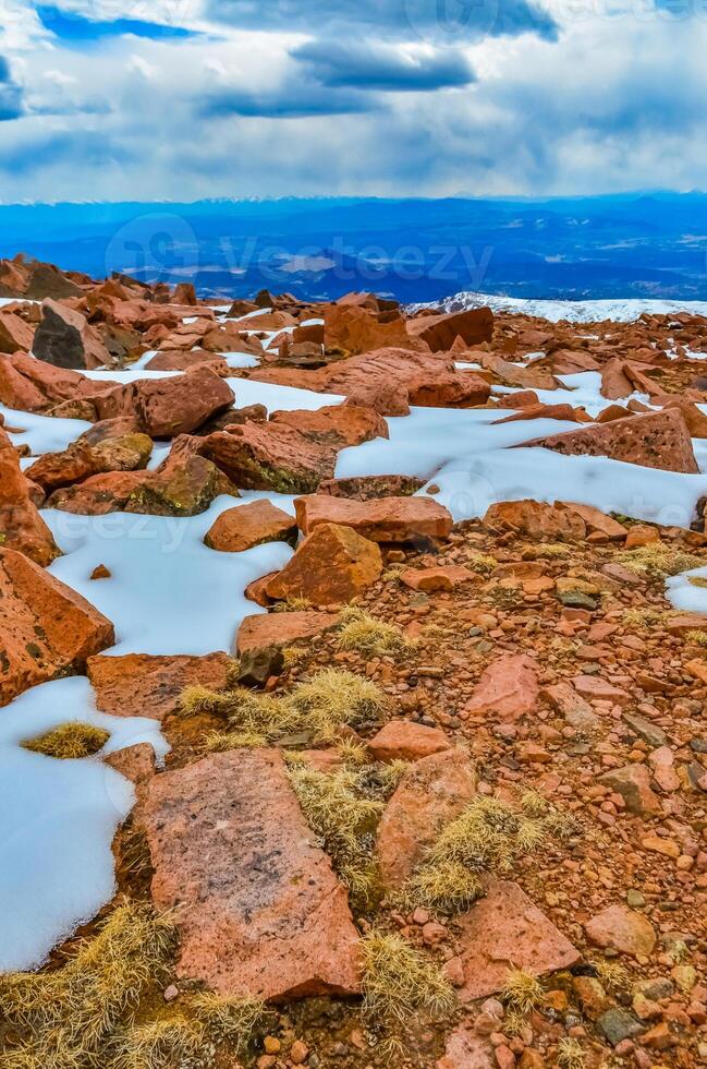 Mountains in winter, snow-covered slopes of Pikes Peak mountains, Colorado, US photo