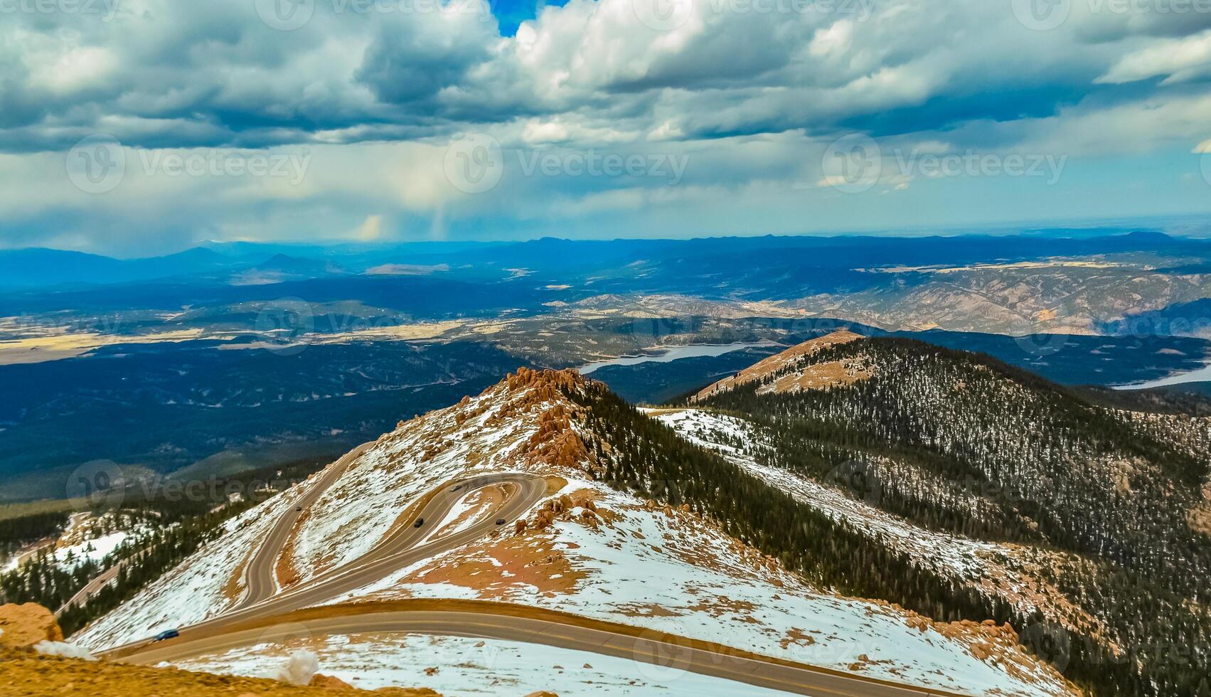 Winding road, serpentine in the mountains up to the Pikes Peak Mountain, Colorado, US photo