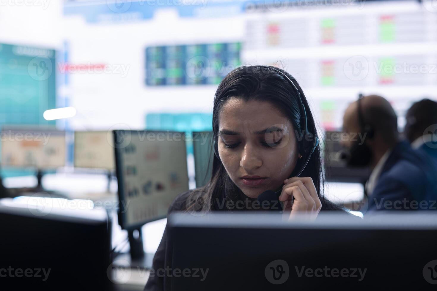 Telecommunications operator transmitting important big data analysis for the annual reports, working on ways to increase profit and expand the business globally. Forecast affiliates. photo