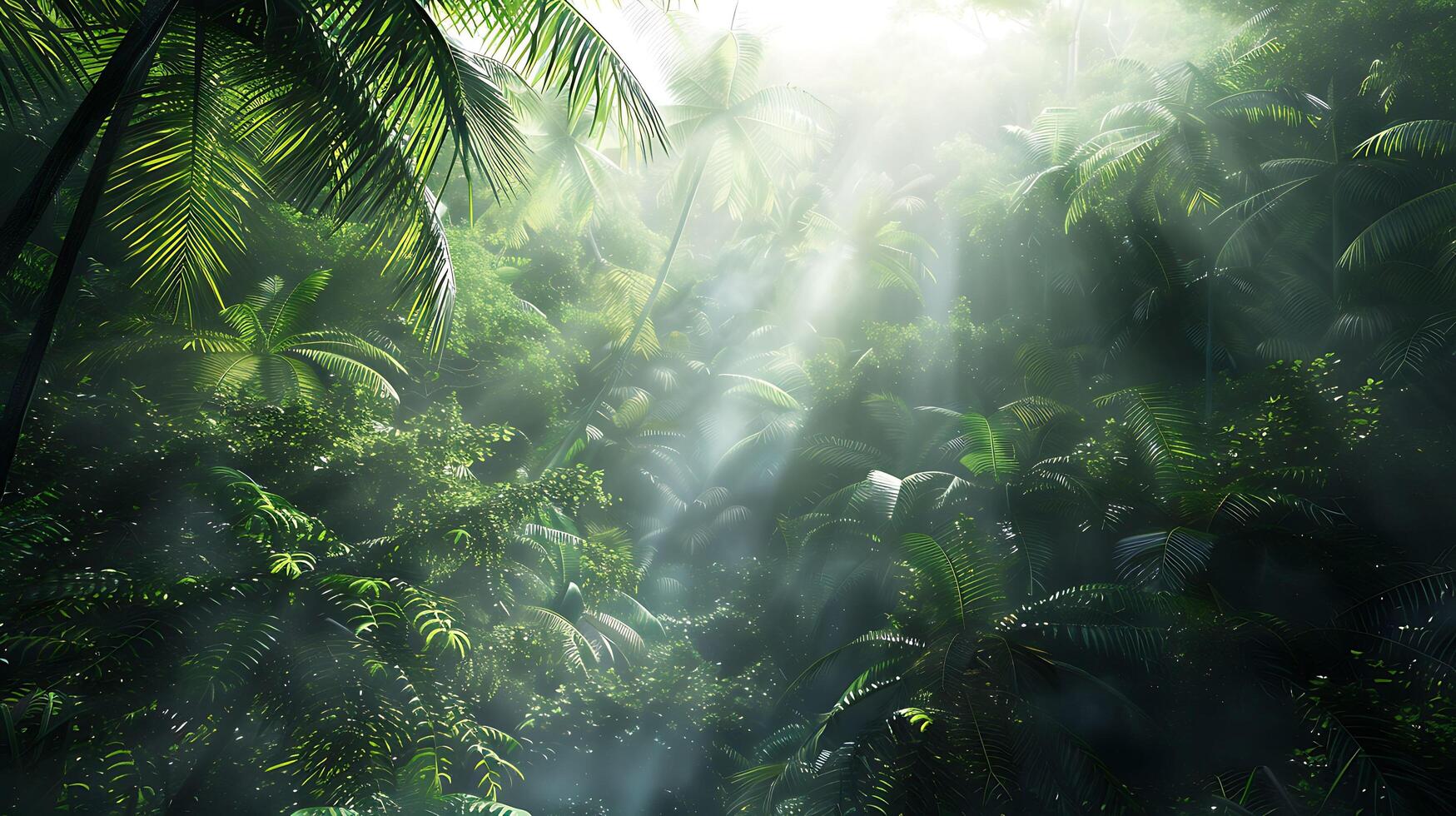 Enchanting Pristine Rainforest Lush Canopy, Exotic Wildlife, and Misty Ambiance photo