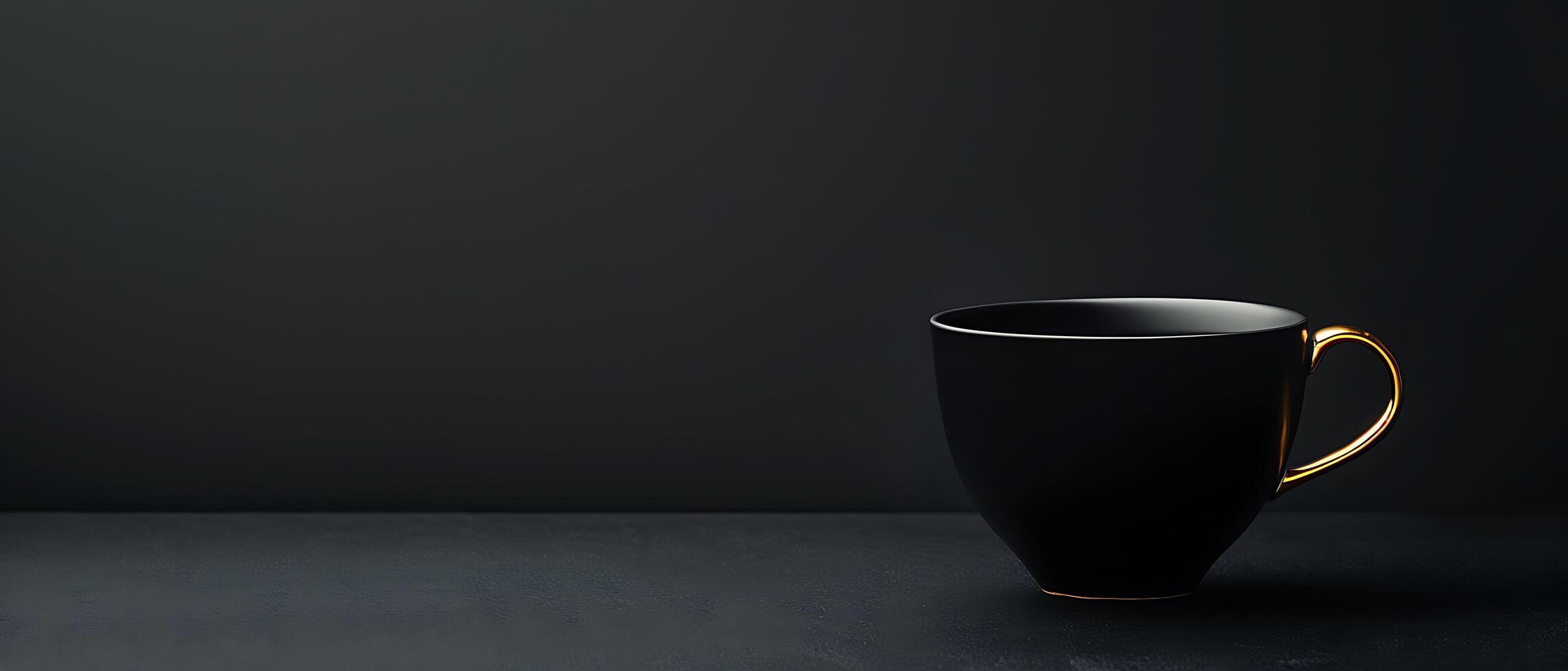 Sophisticated Black and Gold Coffee Cup on Dark Background with Copy Space photo