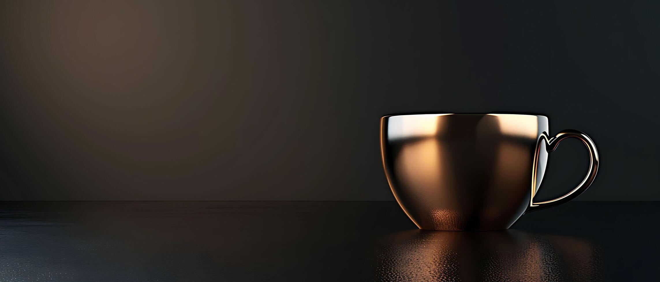Sophisticated Black and Gold Coffee Cup on Dark Matte Background with Copy Space photo