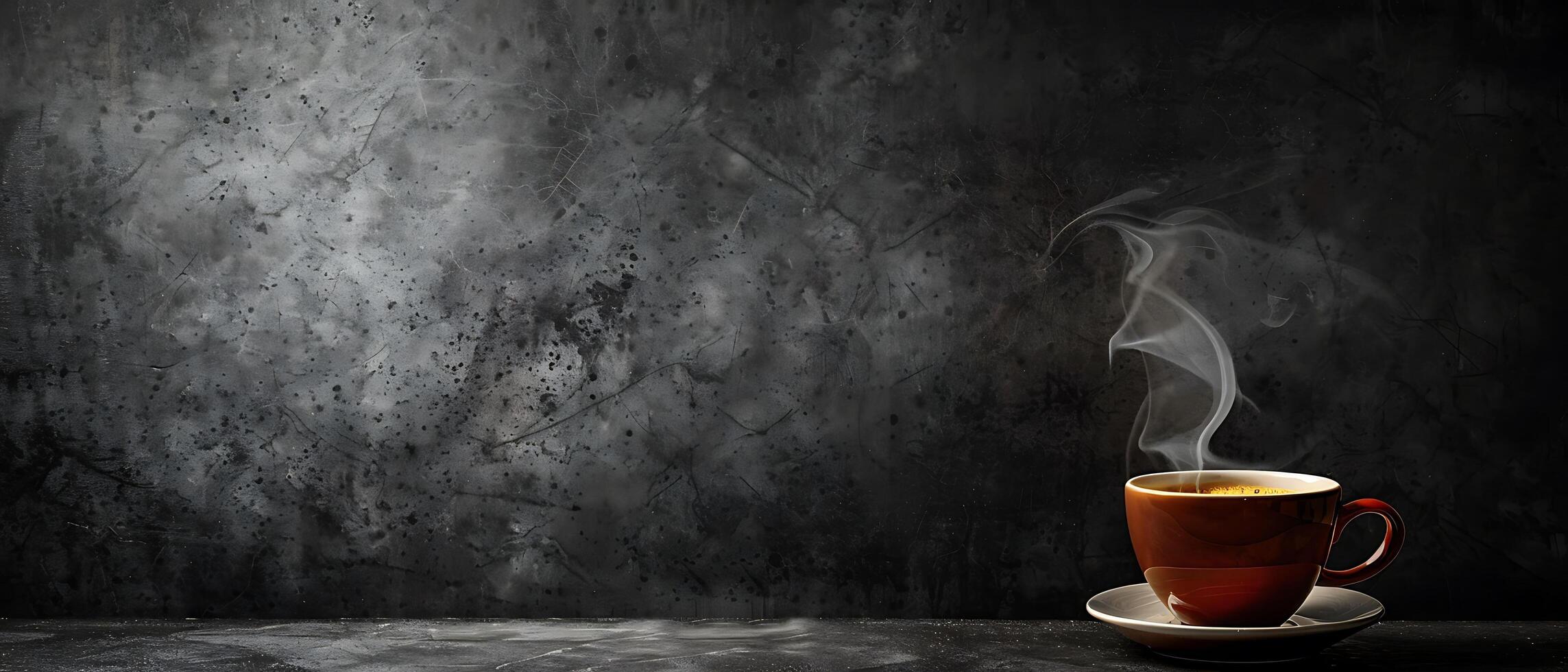Moody Coffee Cup Artistic Shot of Swirling Steam on Dark Background with Dramatic Ambiance and Copy Space photo