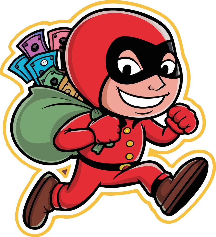 Cartoon thief run with sack of money vector