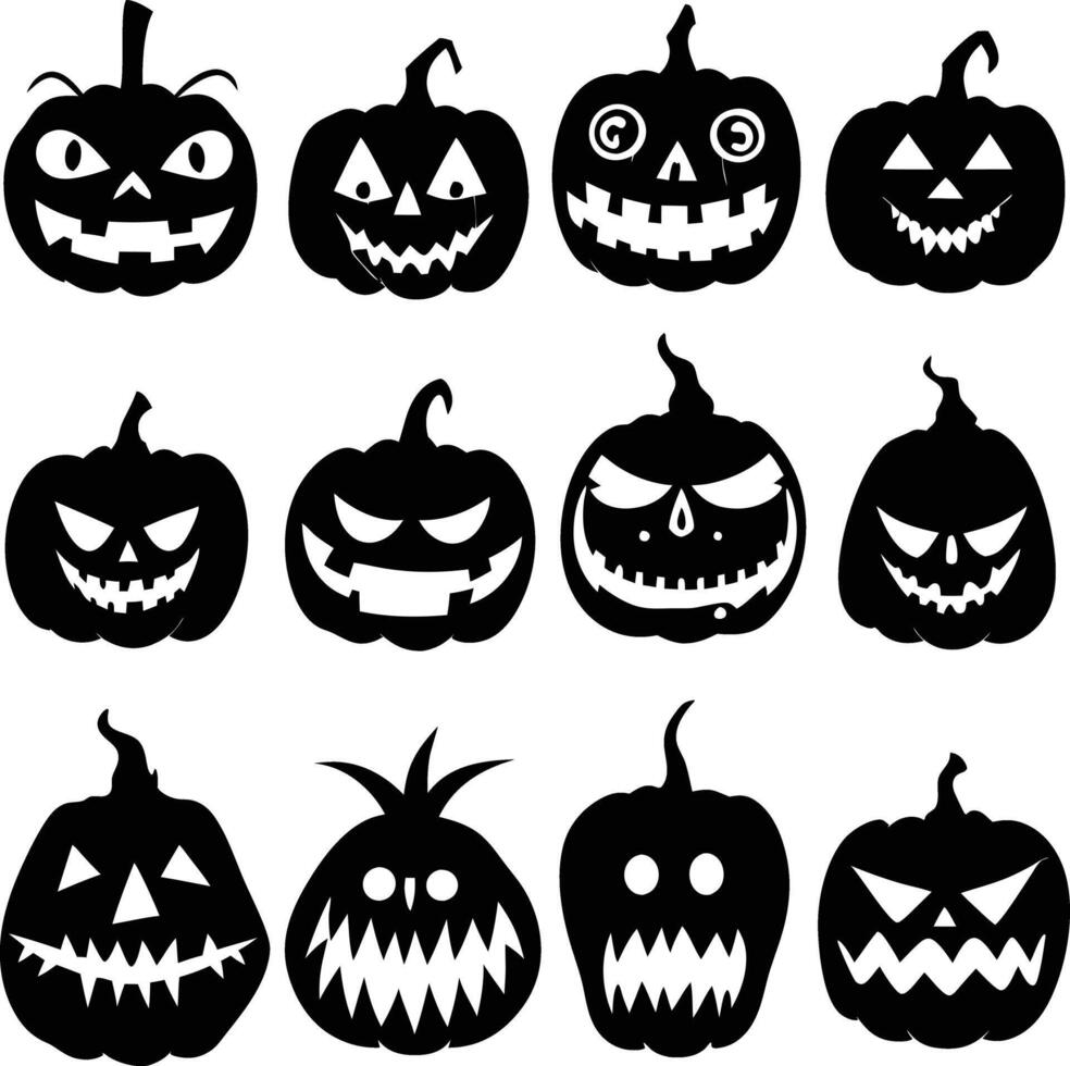 Halloween silhouettes isolated black pumpkins Free bundle vector