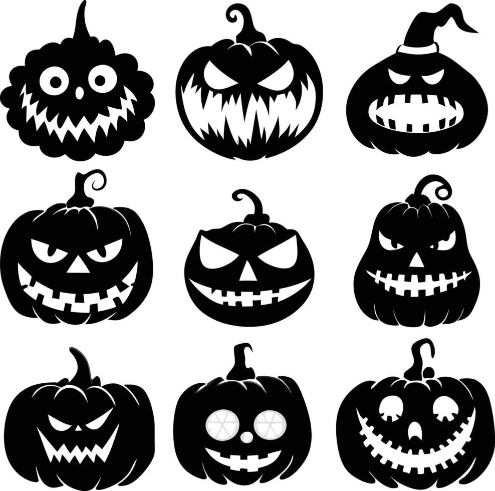 Halloween silhouettes isolated black pumpkins Free bundle vector