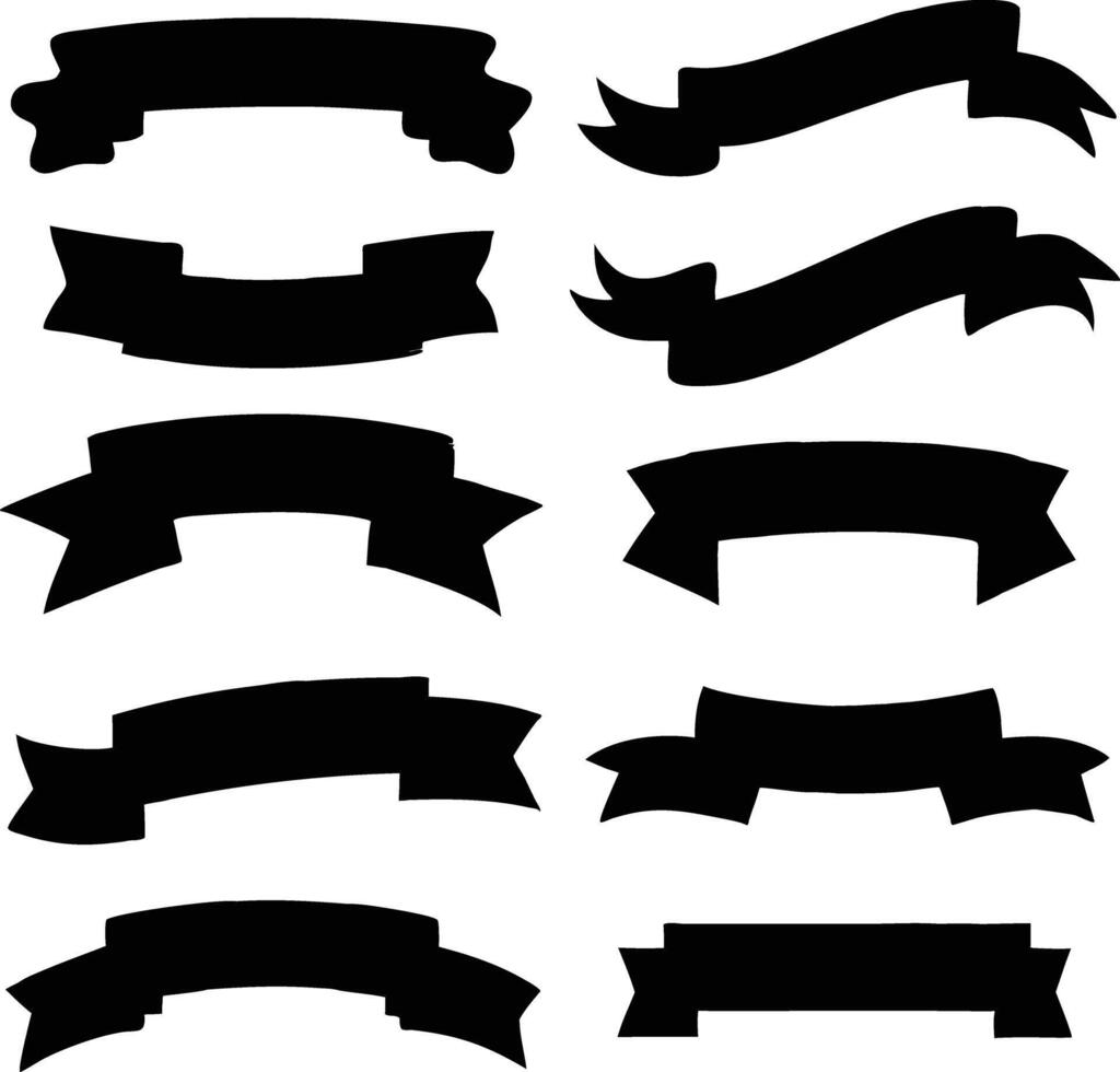 A set of flat black isolated silhouettes of ribbons banners on white background vector