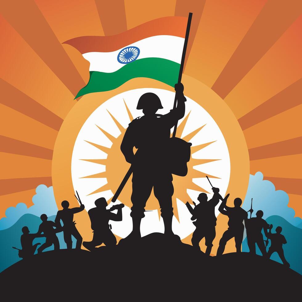 India victory day, indian army black silhouette vector