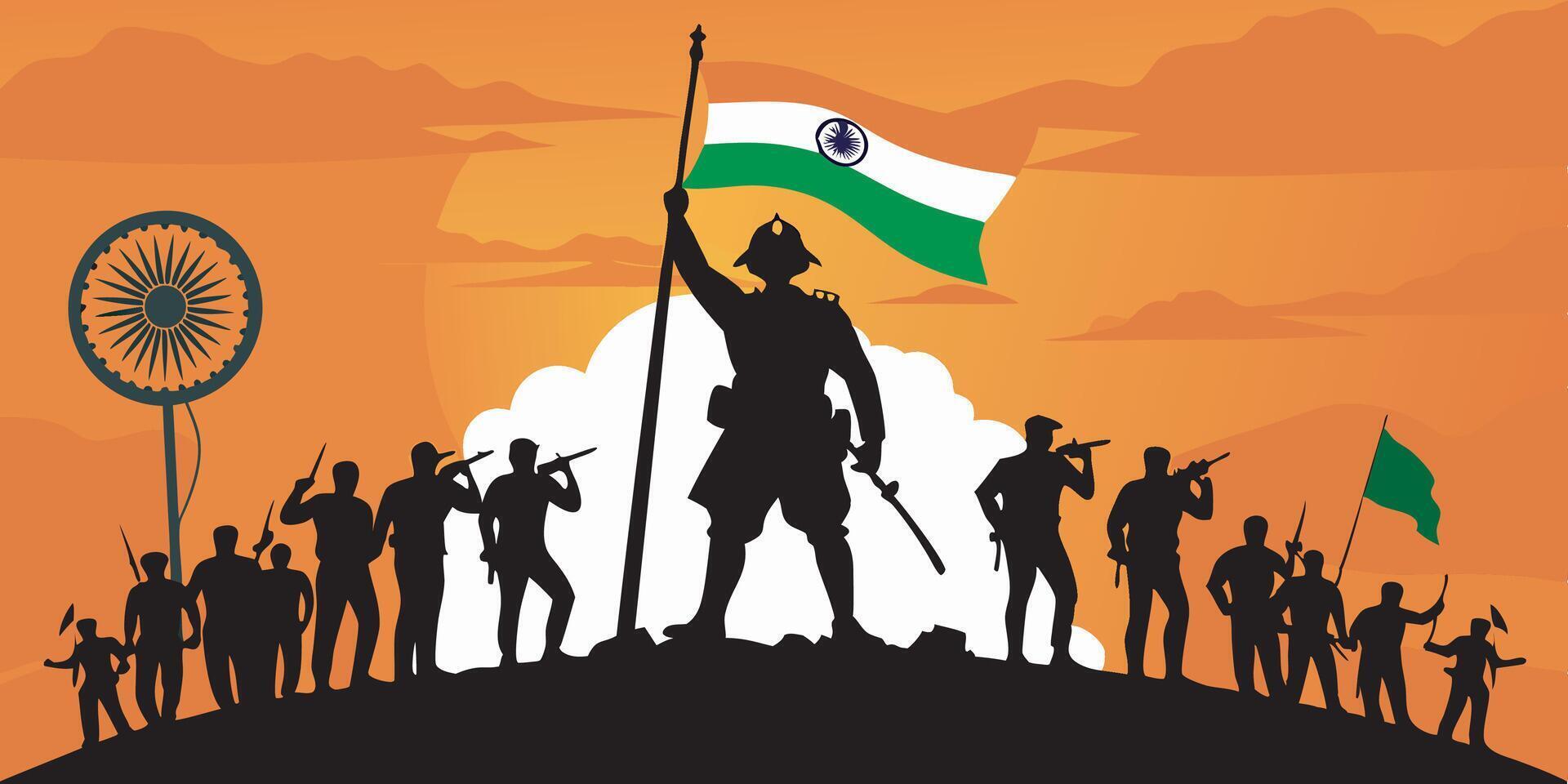India victory day, indian army black silhouette vector