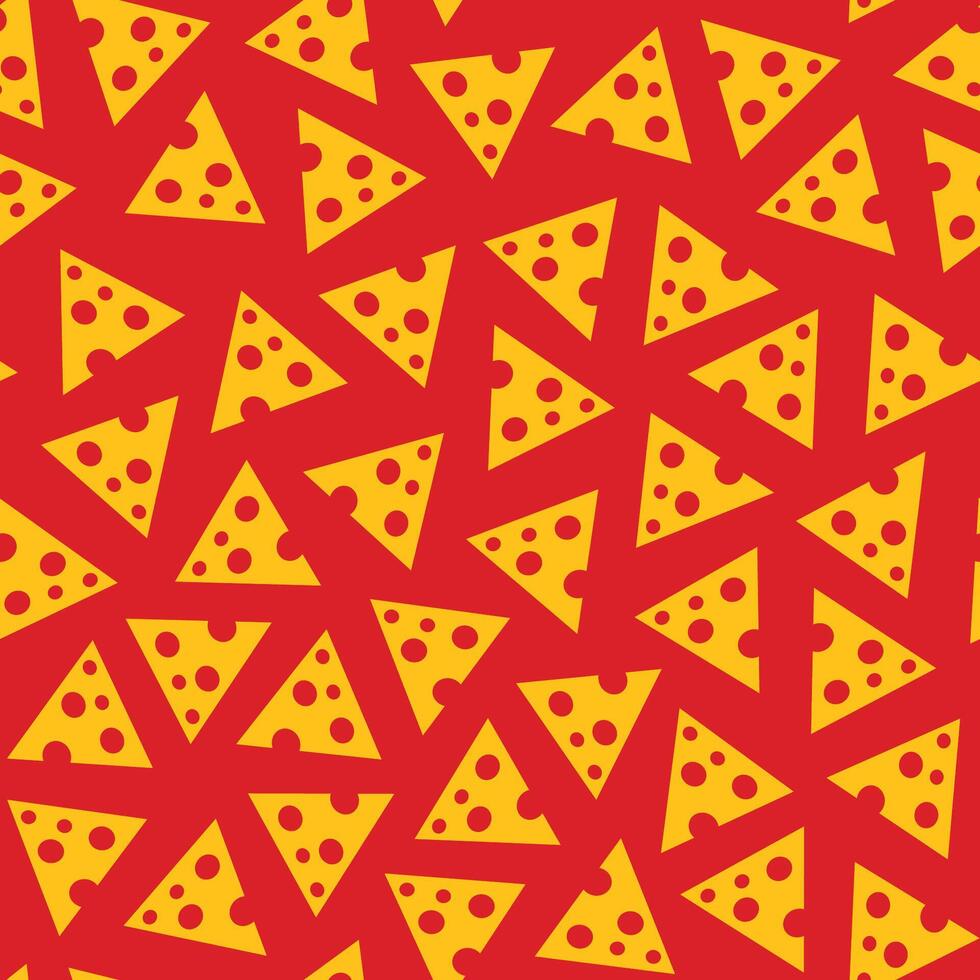 cheese seamless pattern, a collection of triangular shaped cheese legumes scattered on a red background vector