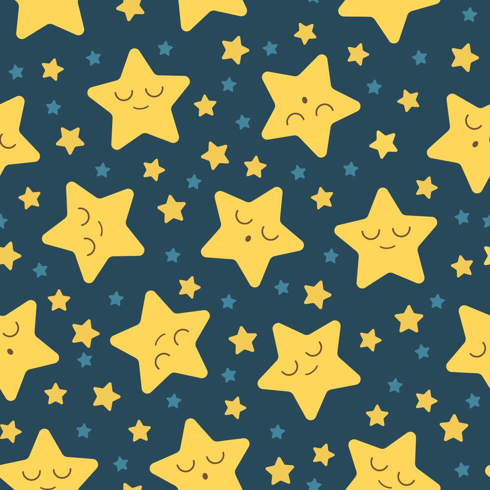 sleeping seamless pattern, cute sleeping stars in outer space vector