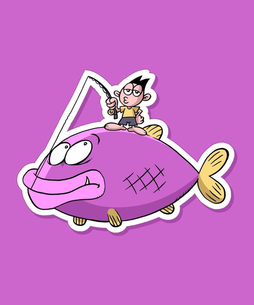Fisher kid Cartoon Design Sticker vector